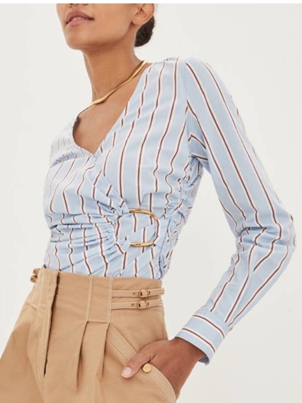 Veronica Beard Ozzie Faux Wrap Striped Top